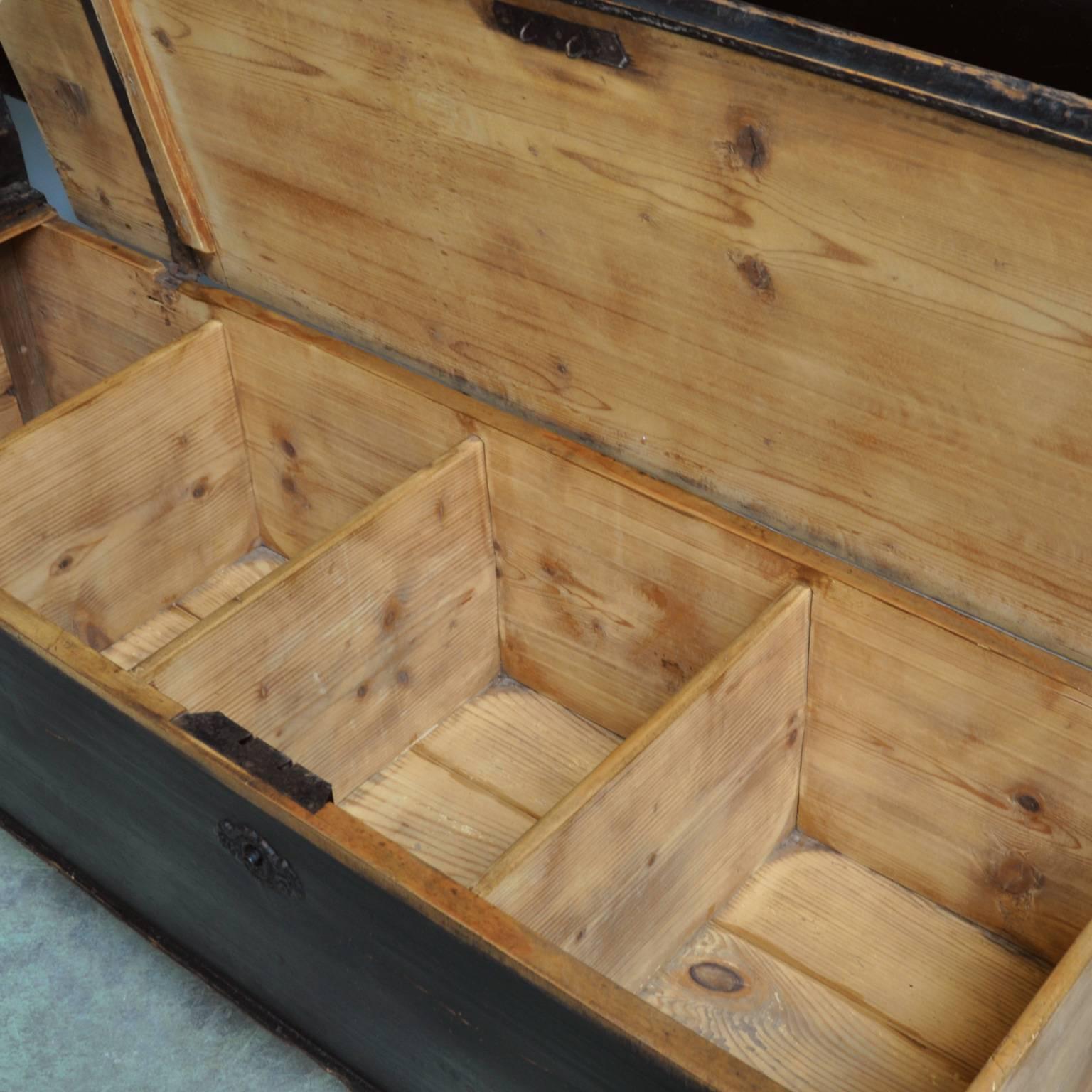 Pine Antique Storage Bench with Original Black Paint, circa 1900