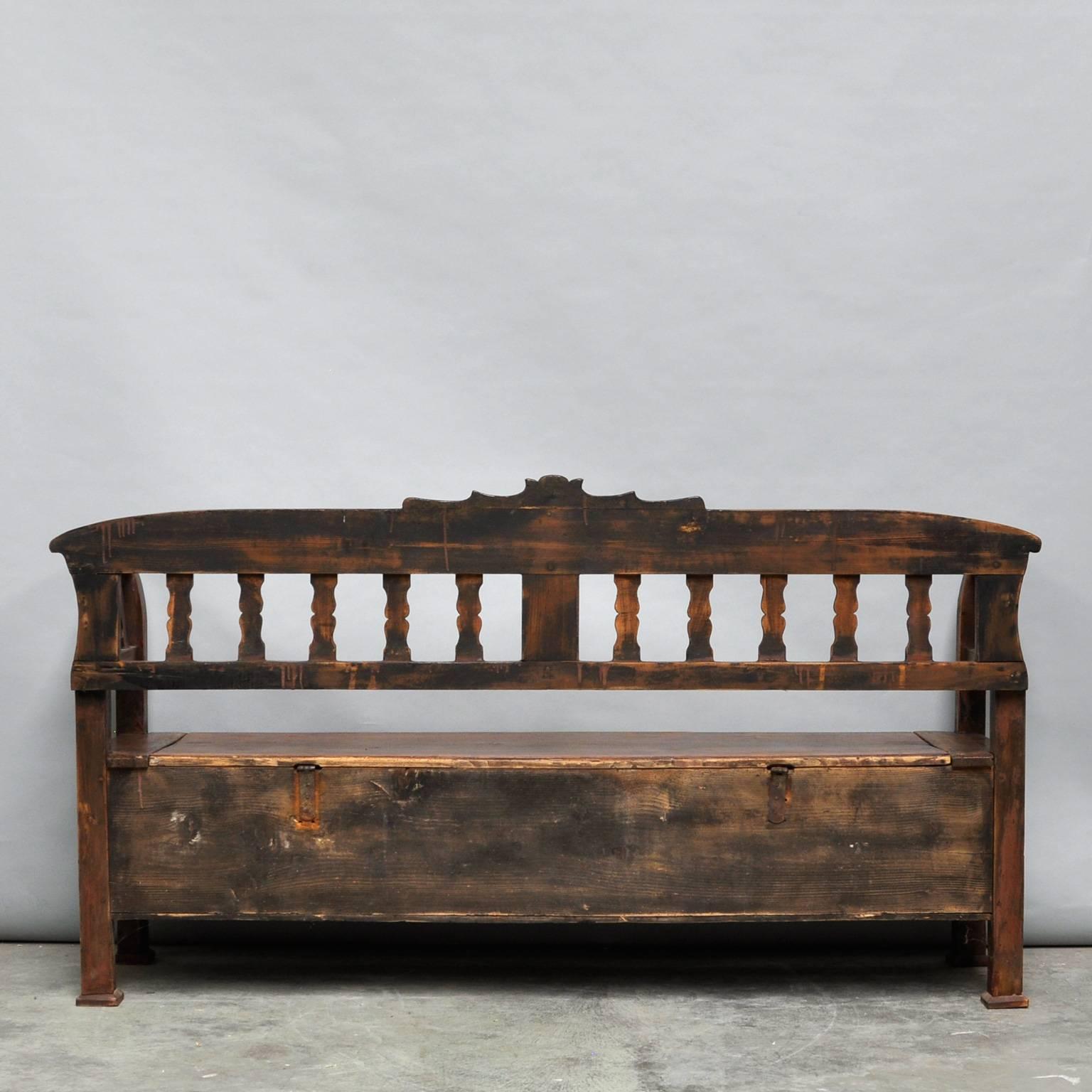 20th Century Antique Storage Bench with Original Paint, circa 1920