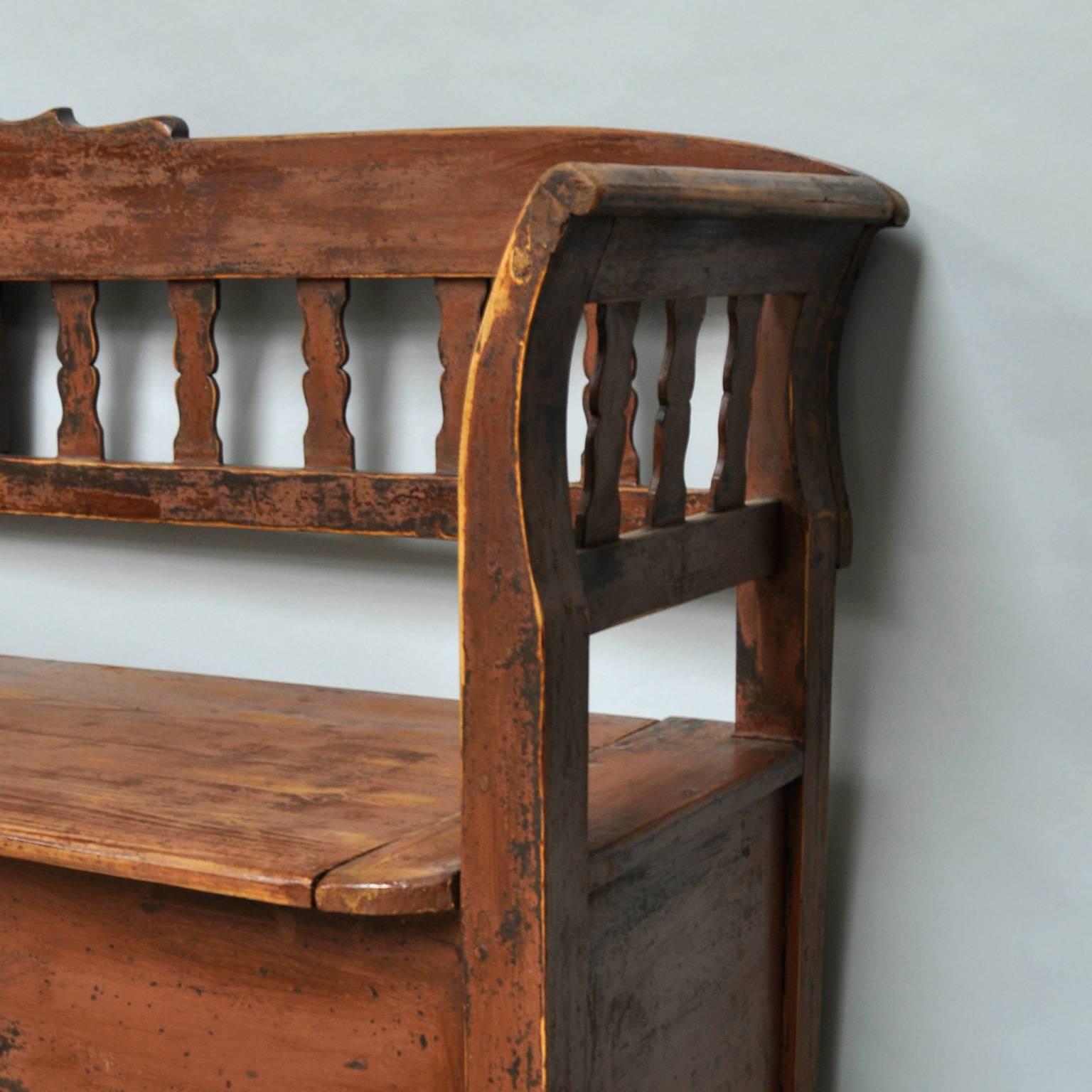 Hungarian Antique Storage Bench with Original Paint, circa 1920
