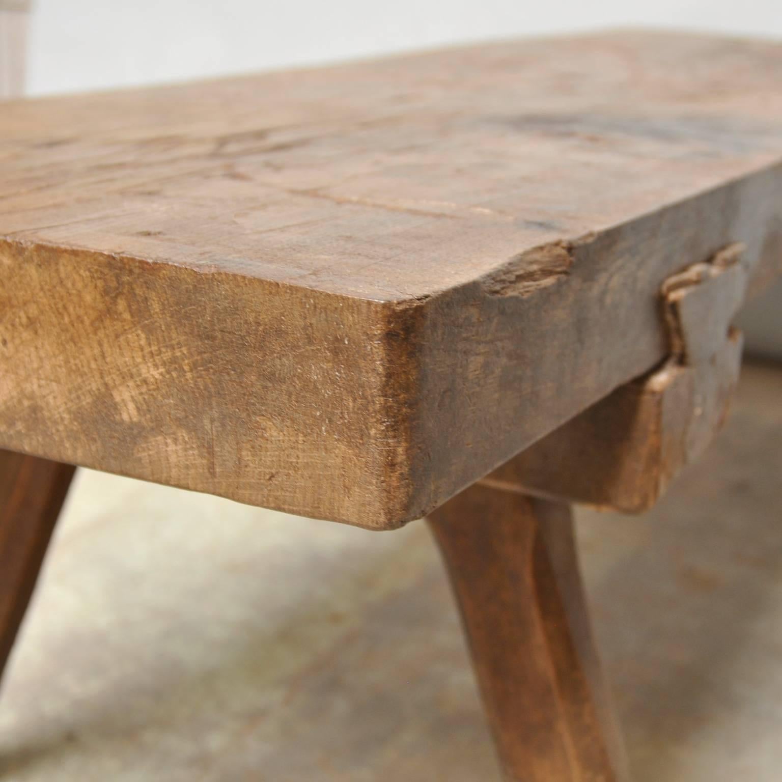 Mid-20th Century Vintage Hungarian Oak Butcher's Block Coffee Table/Bench, 1930s
