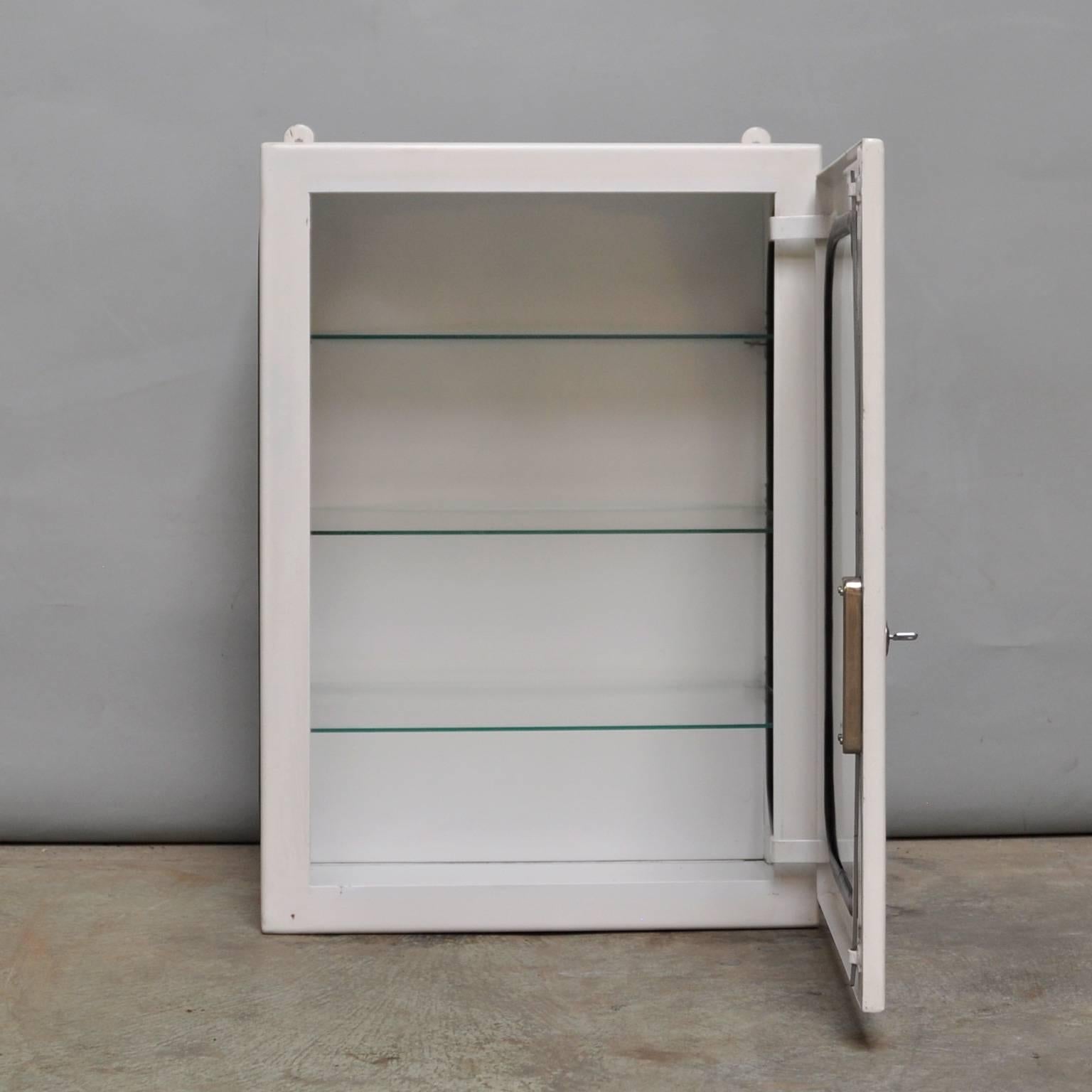 Glass Small White-Lacquered Vintage Medicine Cabinet, 1970s
