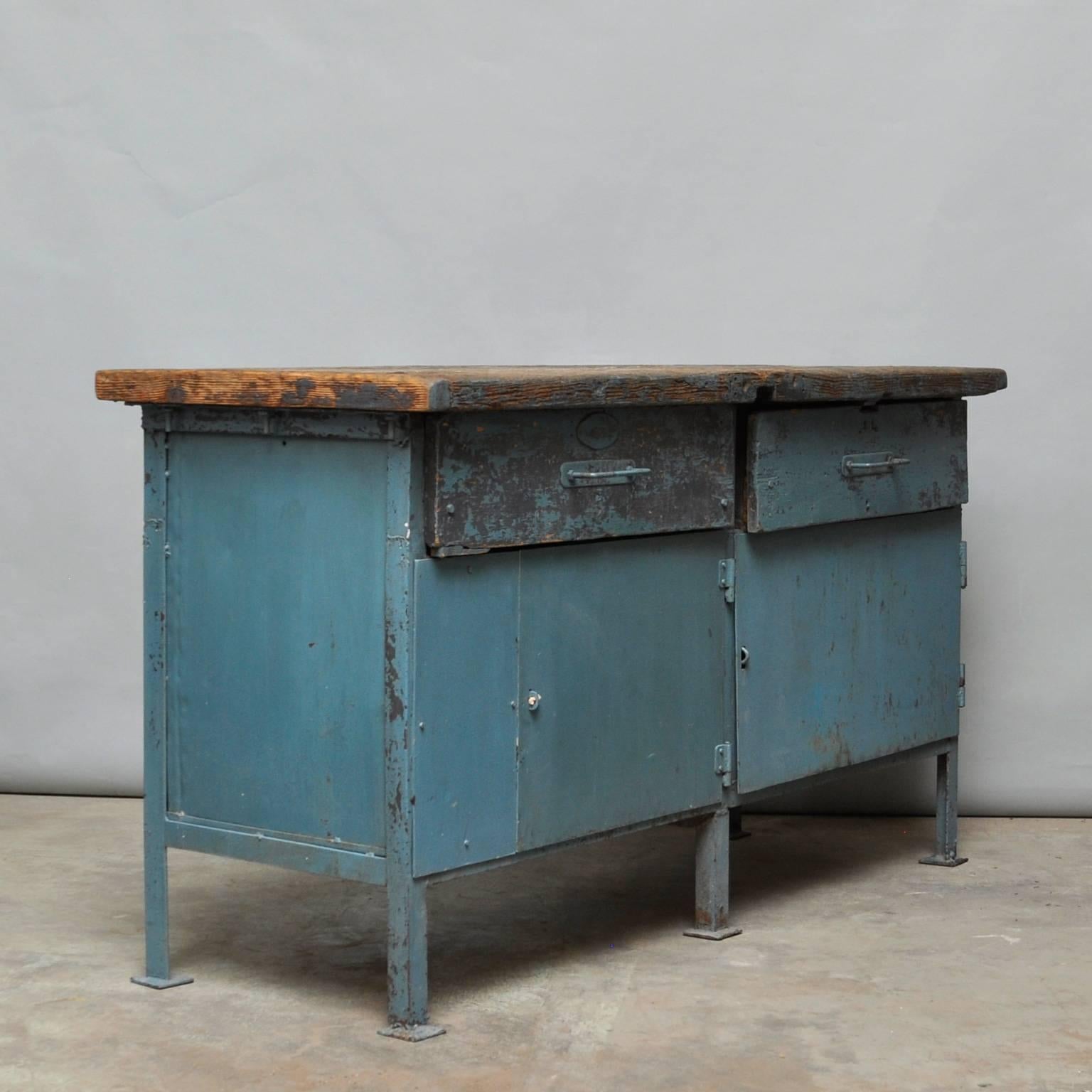 vintage industrial workbench