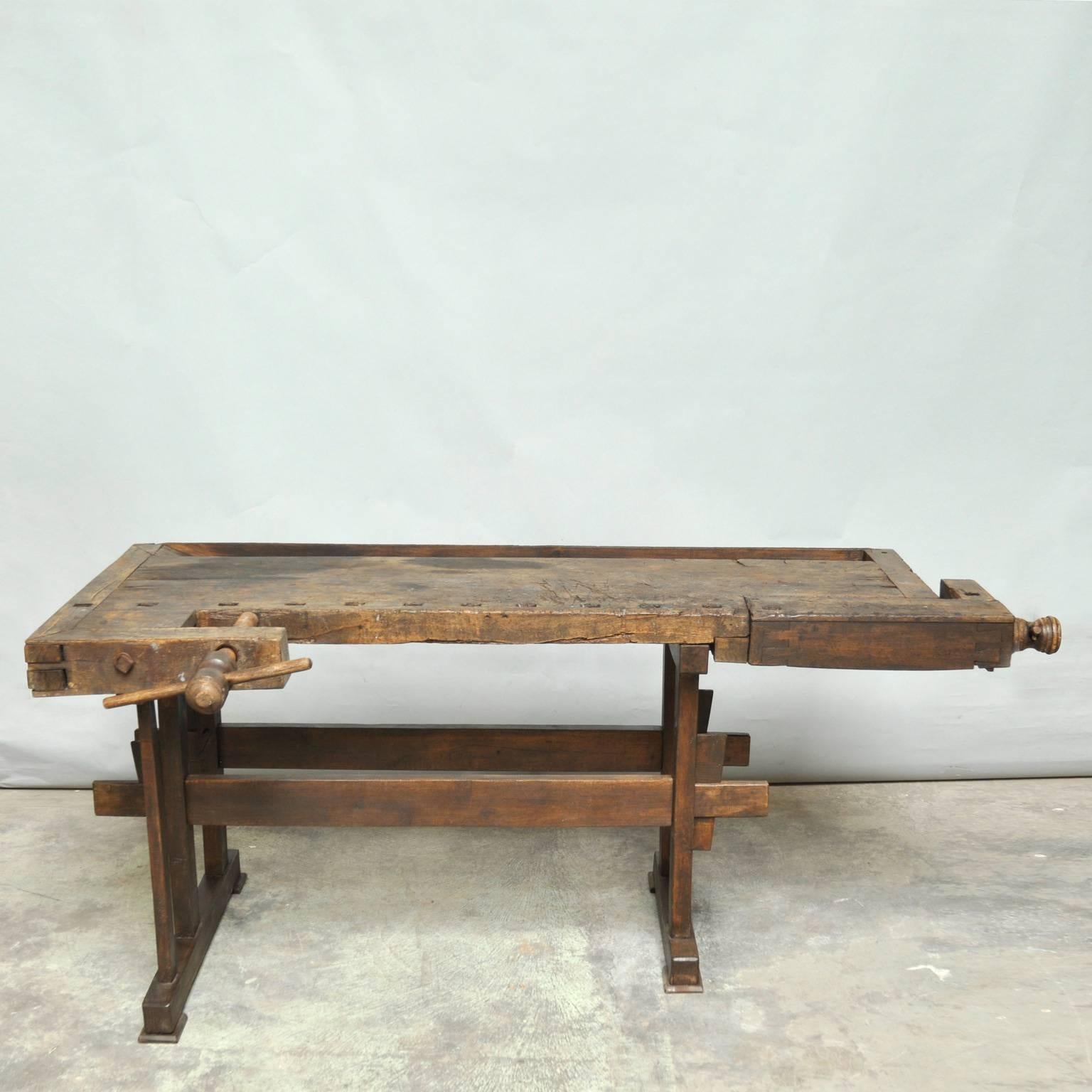 Industrial Vintage Hungarian Oak Carpenters Workbench, 1930s