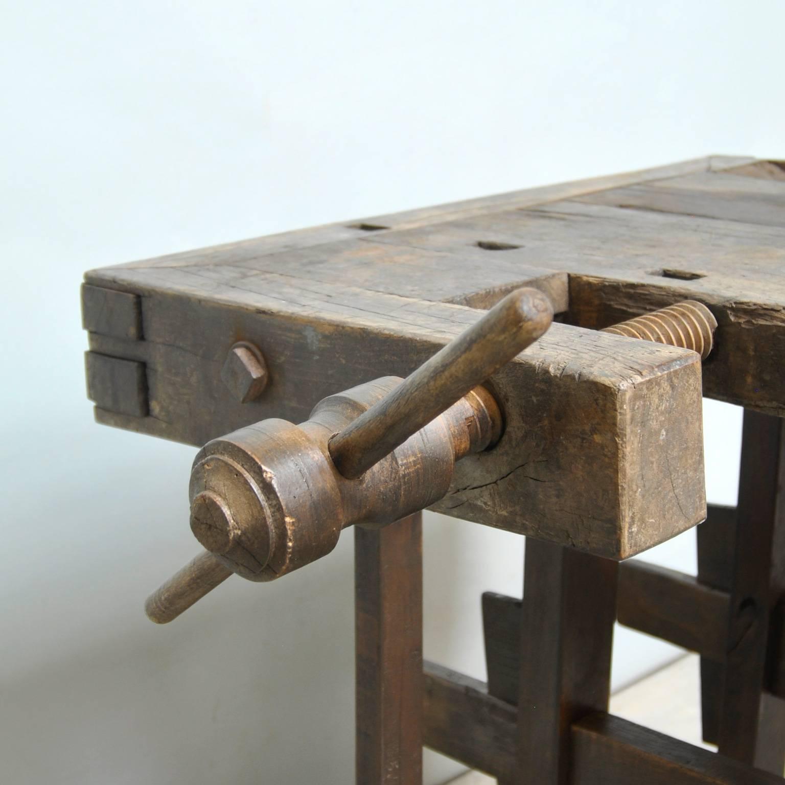 Mid-20th Century Vintage Hungarian Oak Carpenters Workbench, 1930s