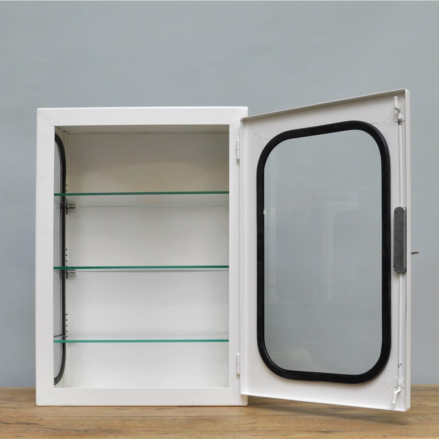 Glass Small White-Lacquered Medicine Cabinet, 1970s