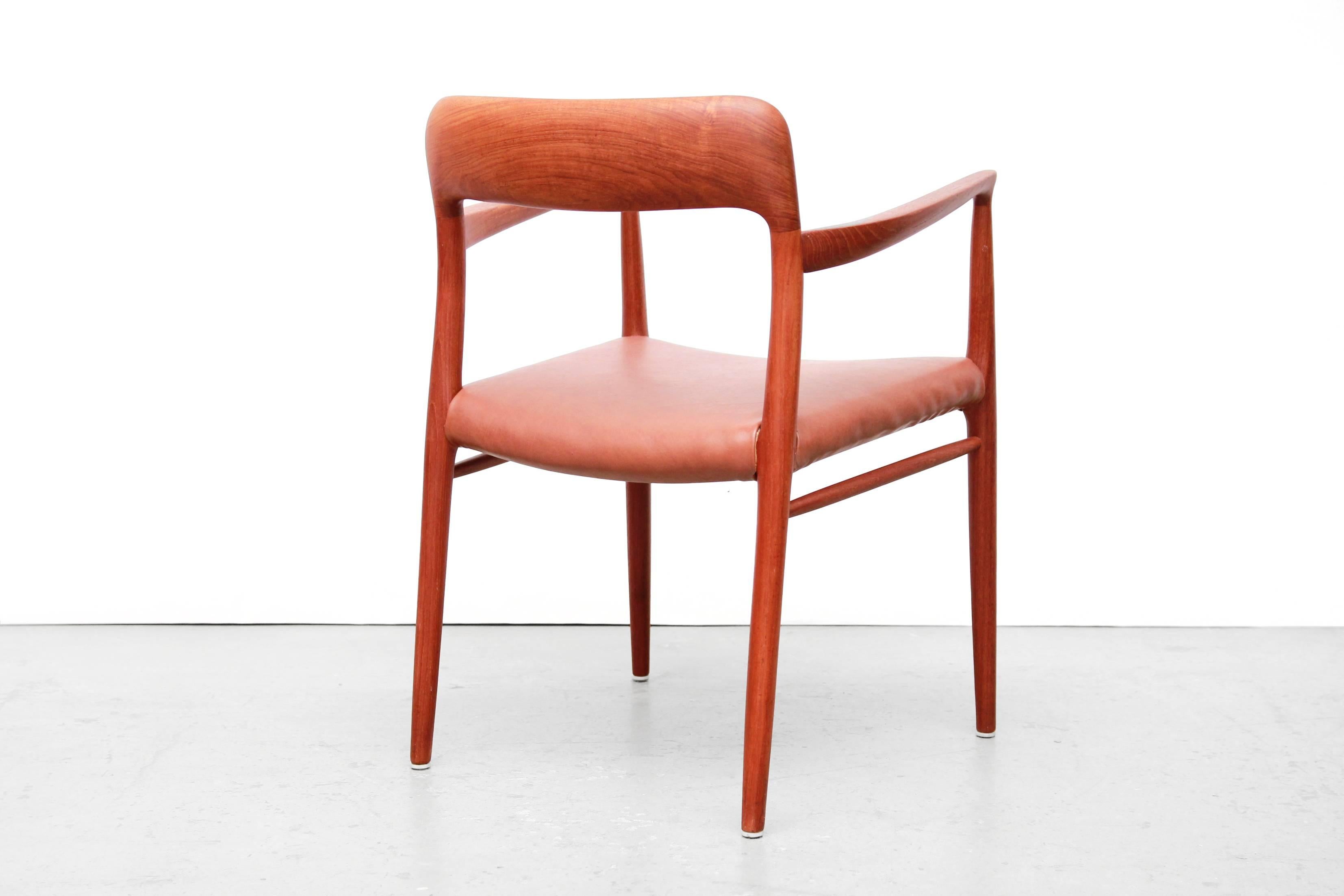 Mid-Century Modern Model 56 Armchair in Teak and Brown Leather by Niels Otto Møller