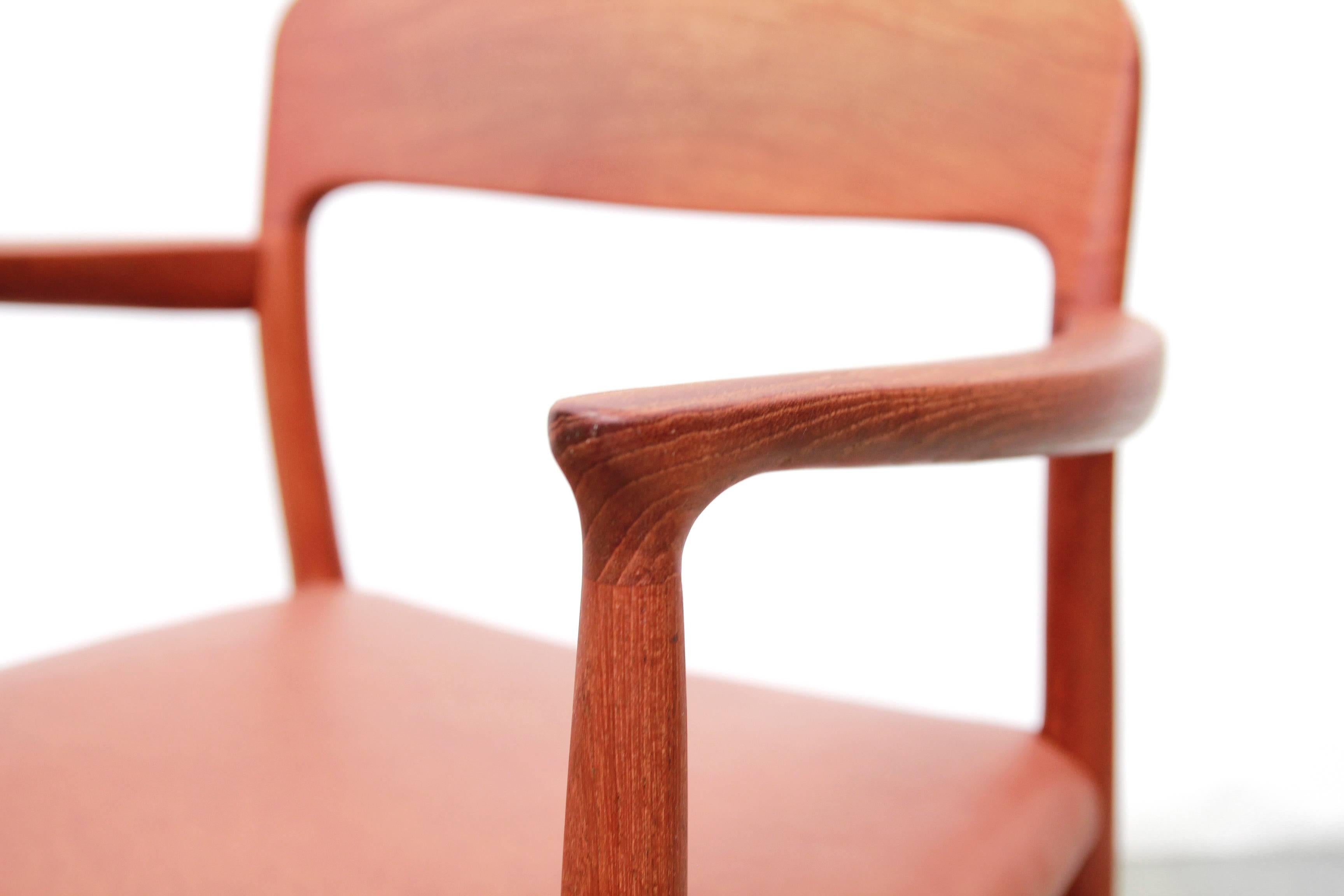 Danish Model 56 Armchair in Teak and Brown Leather by Niels Otto Møller