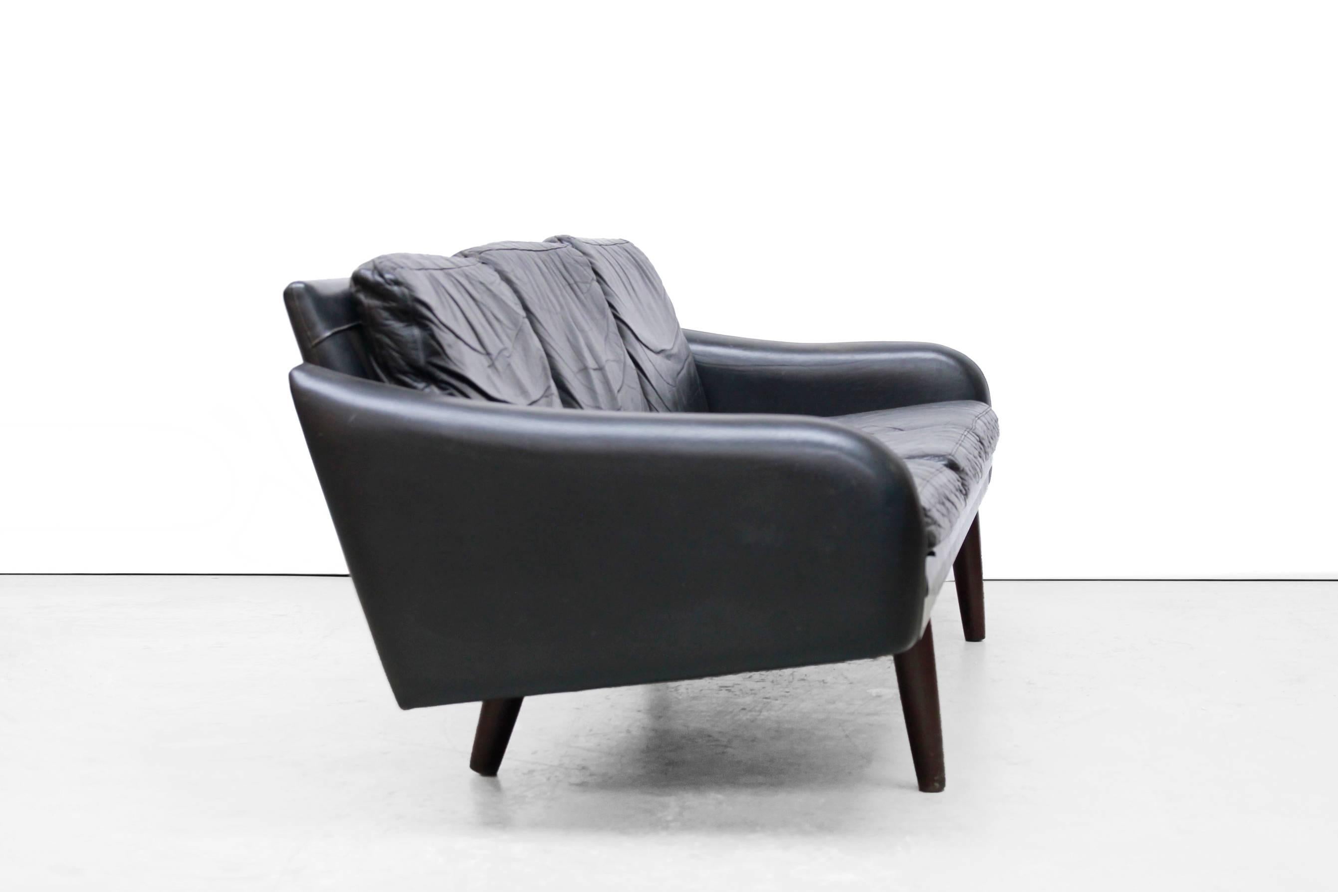 Black Leather Mid-Century Modern Danish Design Sofa, 1960s In Good Condition In Amsterdam, Noord Holland