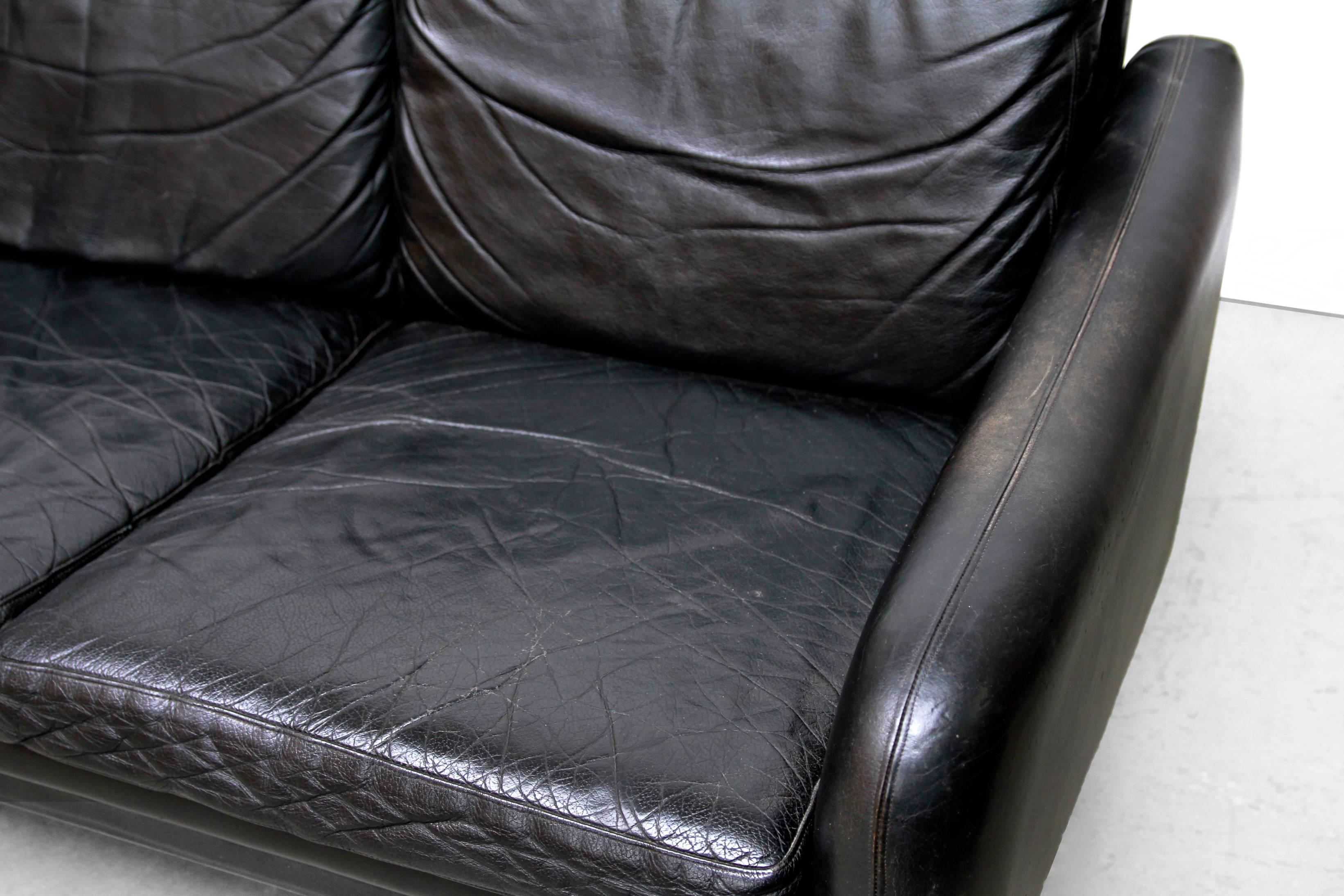Black Leather Mid-Century Modern Danish Design Sofa, 1960s 1
