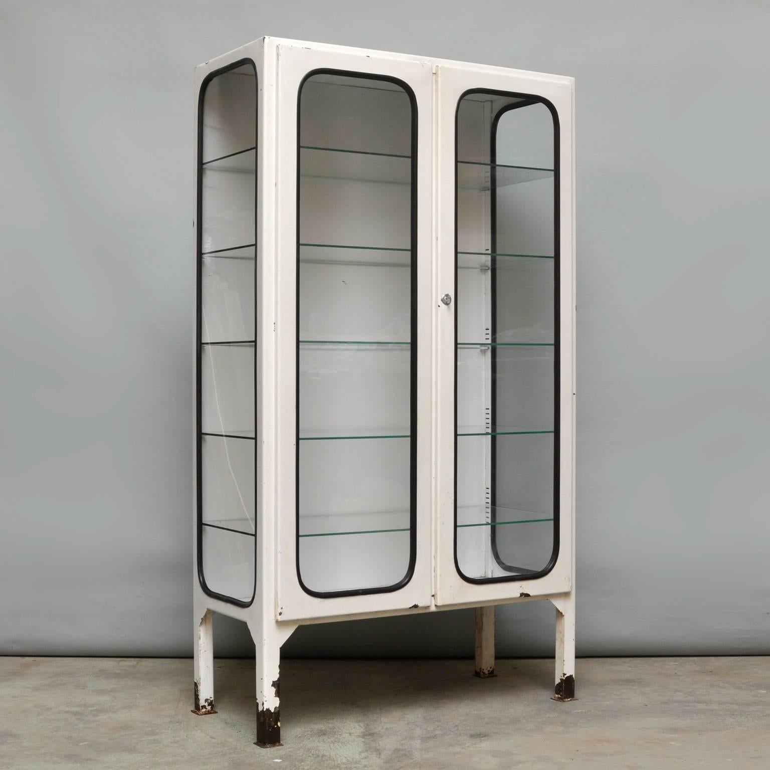 Industrial Vintage Medical Cabinet in Iron and Glass, 1970s