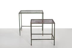 Set of two green Brass Mathieu Matégot side tables, 1950s