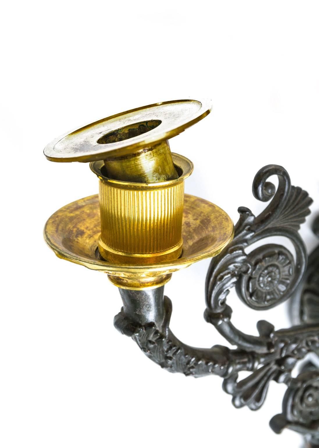 Restauration Pair of Sconces, France 1810-1820 with Three Arms to Hold Candles For Sale