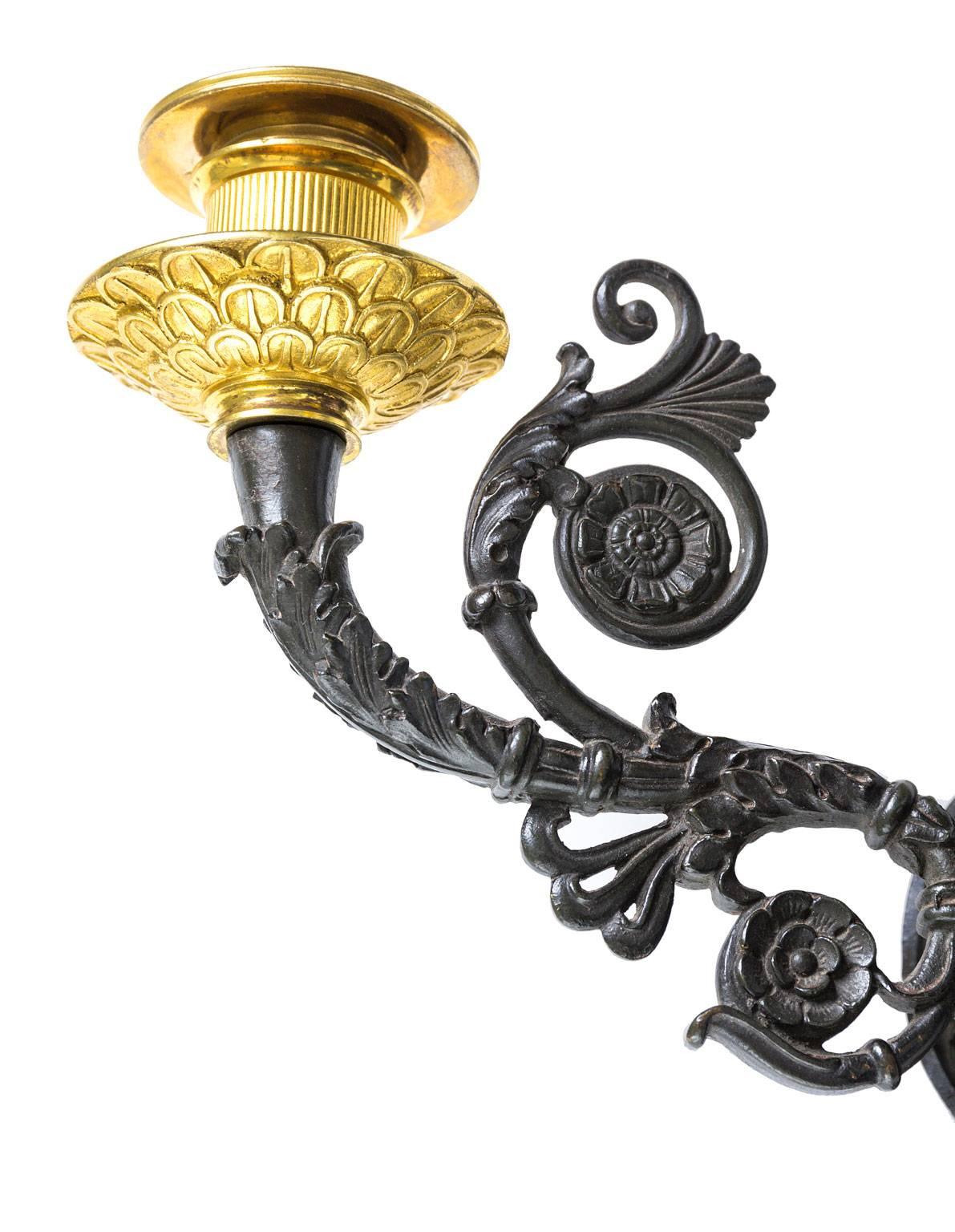 French Pair of Sconces, France 1810-1820 with Three Arms to Hold Candles For Sale