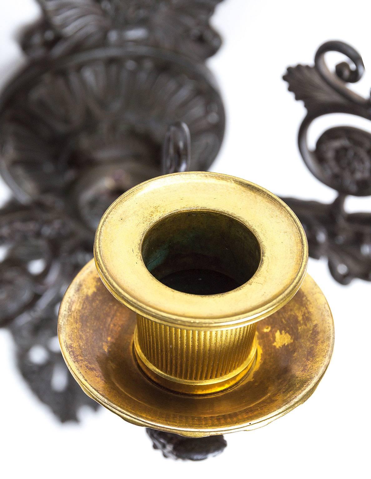 Cast Pair of Sconces, France 1810-1820 with Three Arms to Hold Candles For Sale