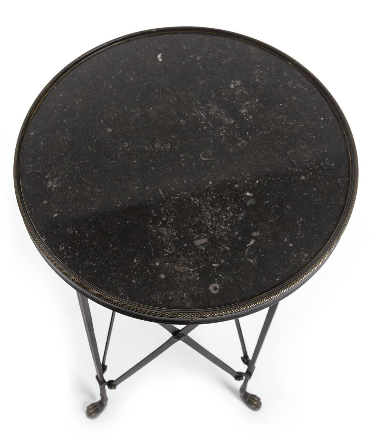 Contemporary Neo-Pompeian Style Gueridon in Blackened Bronze and Marble Top For Sale