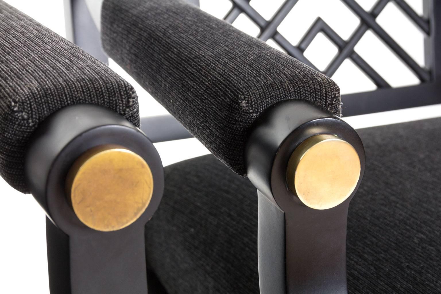 Mid-Century Modern Pair of Black Lacquered Armchairs by Maison Jansen, France, circa 1960 For Sale