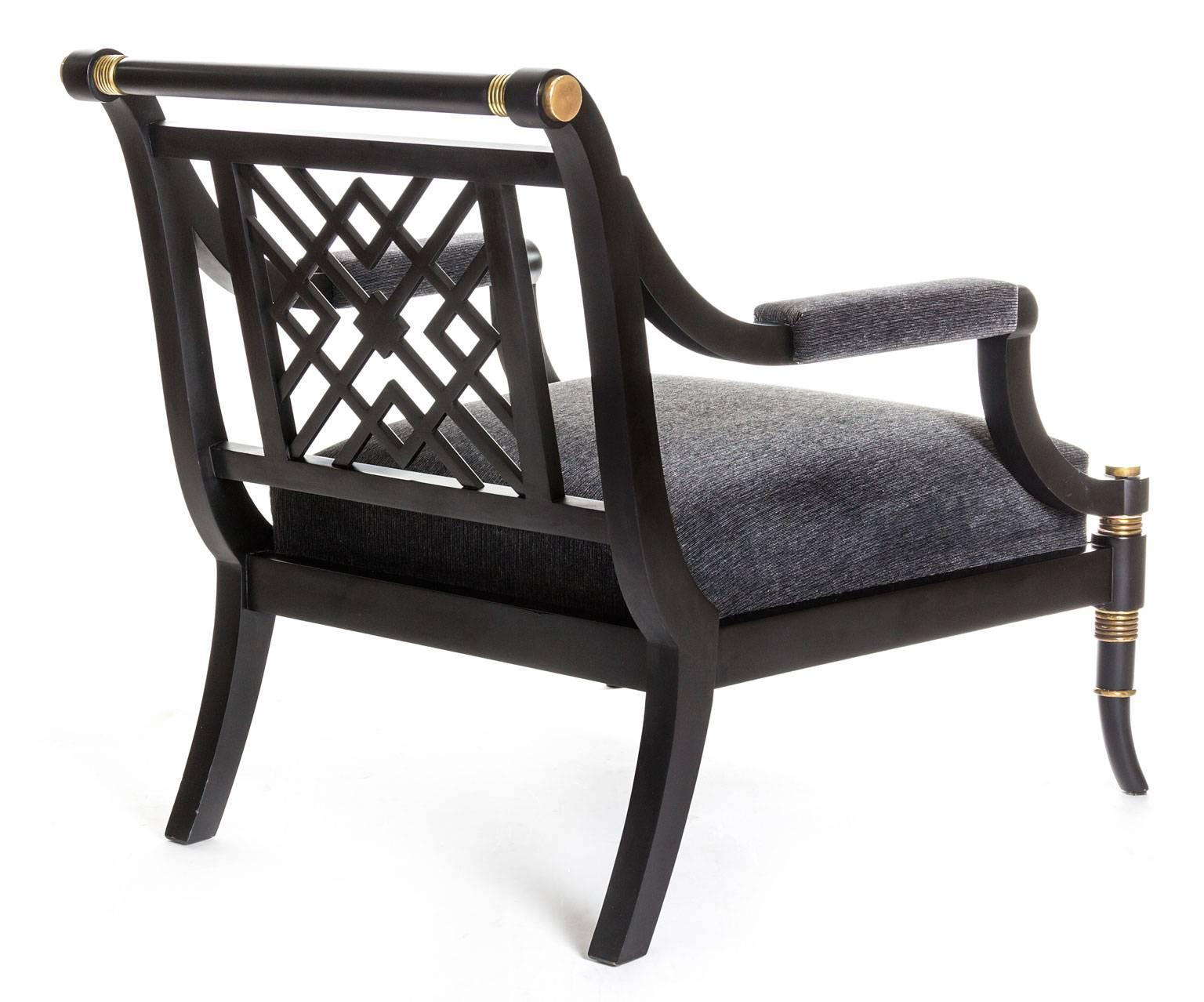 Mid-20th Century Pair of Black Lacquered Armchairs by Maison Jansen, France, circa 1960 For Sale