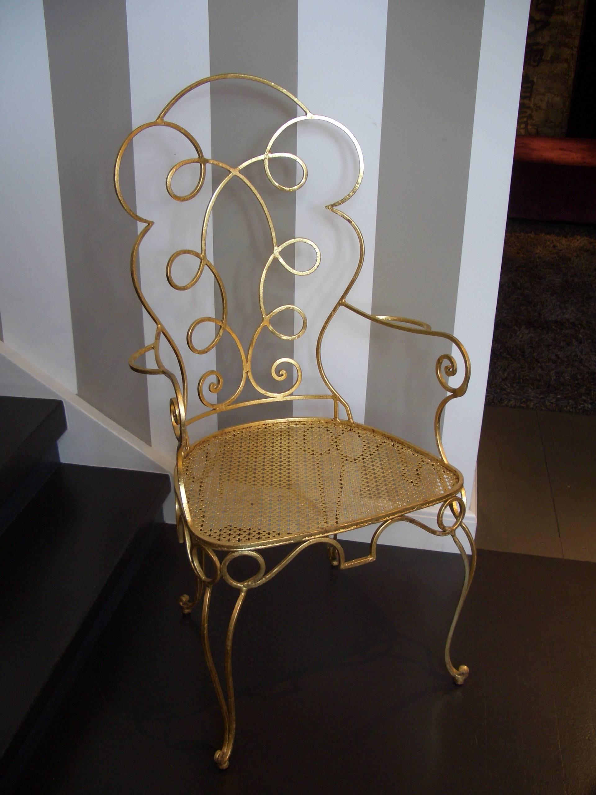 Contemporary Chairs in the Style of Gilbert Poillerat, France, gilded metal. For Sale