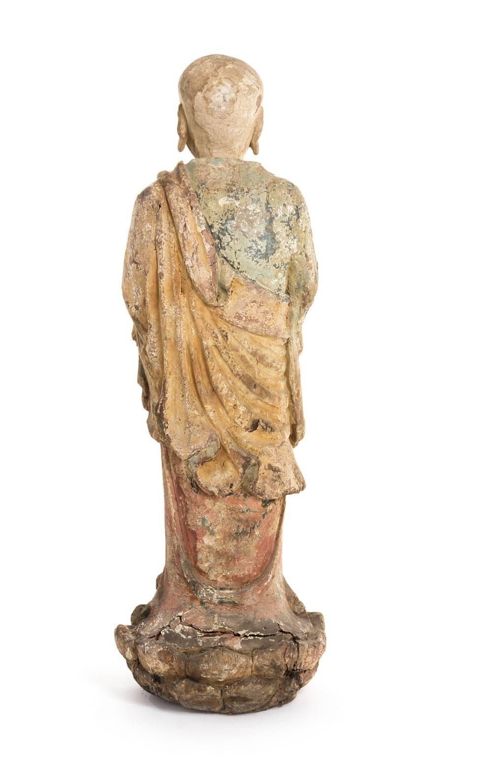 Carved Buddhist Monk Sculpture, Wood, Thailand, 19th Century For Sale