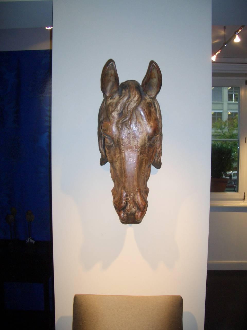 Horse Head, Faience with Faux Bois Finish, France, 19th Century 1