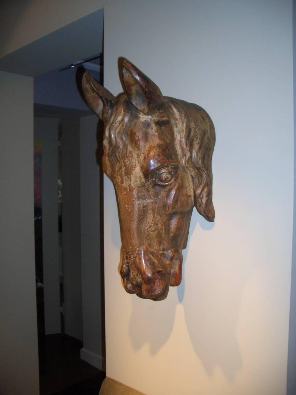 Horse Head, Faience with Faux Bois Finish, France, 19th Century 2