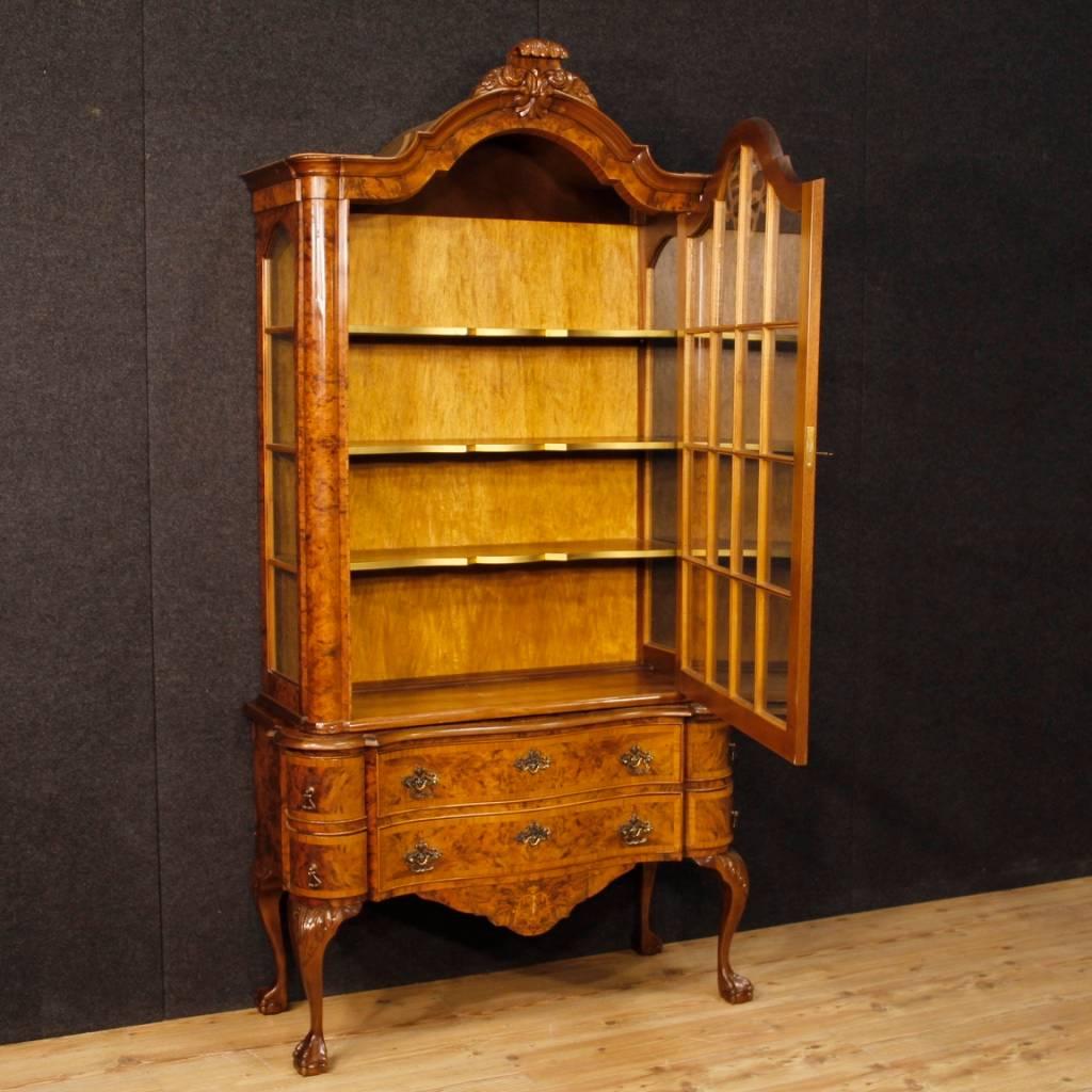 Glass 20th Century, Dutch Display Cabinet in Burl Walnut