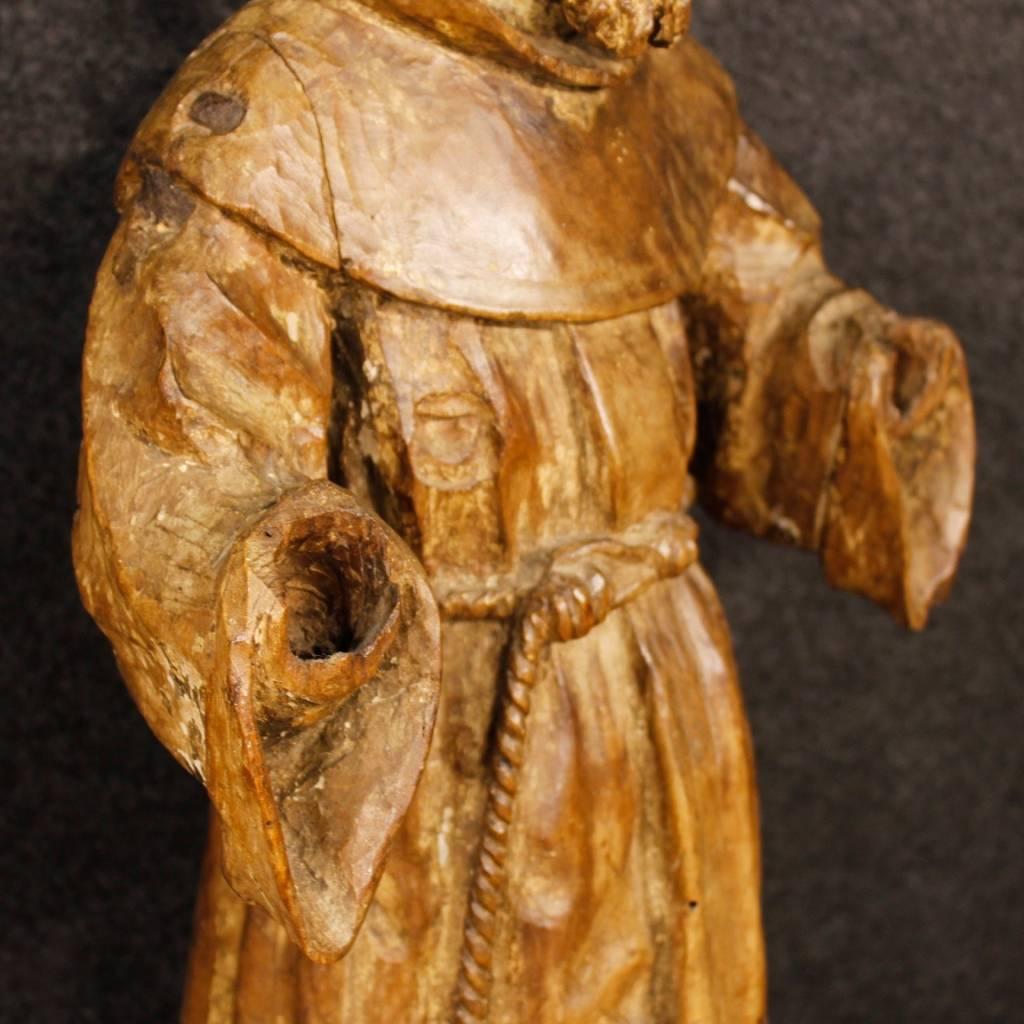 Wood 18th Century French Religious Sculpture Saint Francis