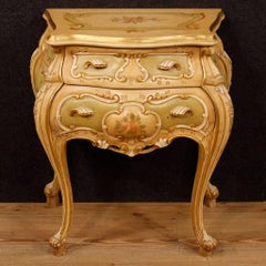 20th Century Pair of Venetian Painted Bedside Tables with Floral Decorations