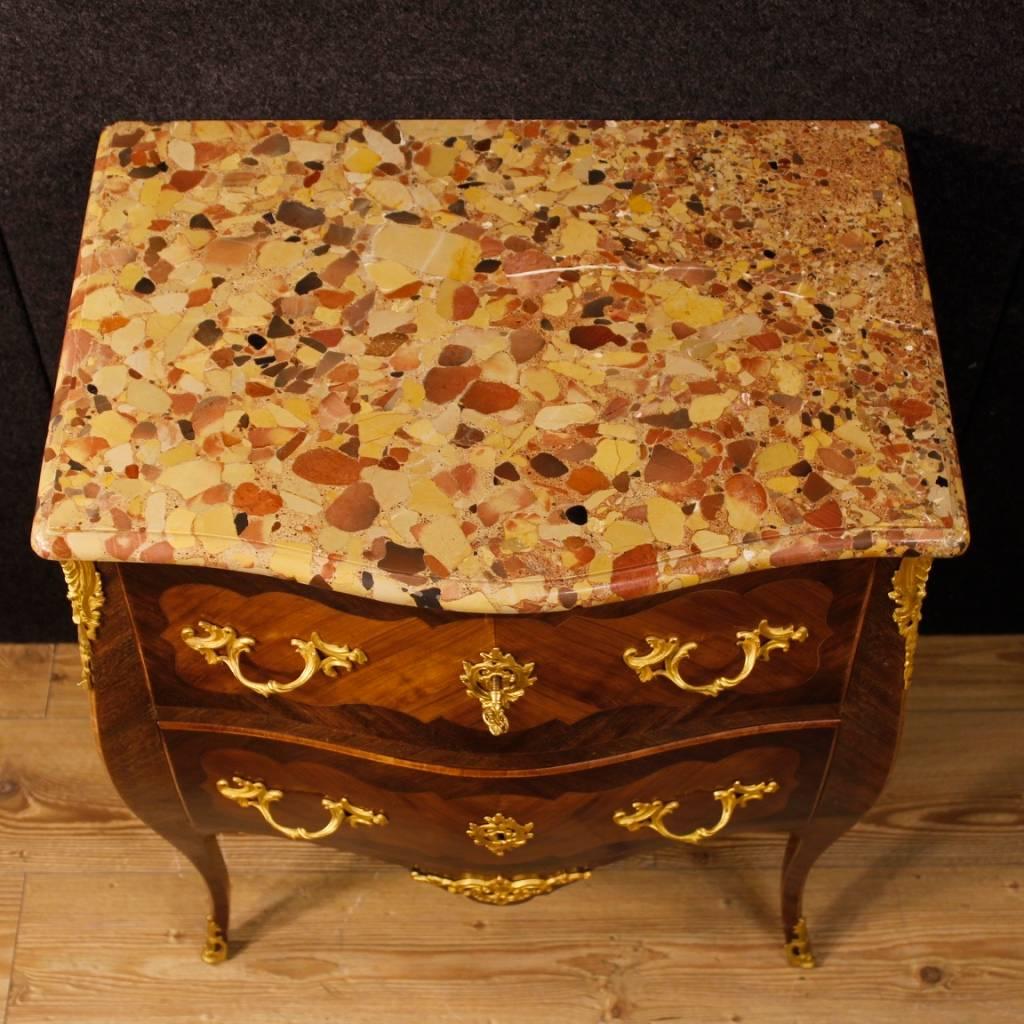 French 20th Century Inlaid Dresser with Marble Top