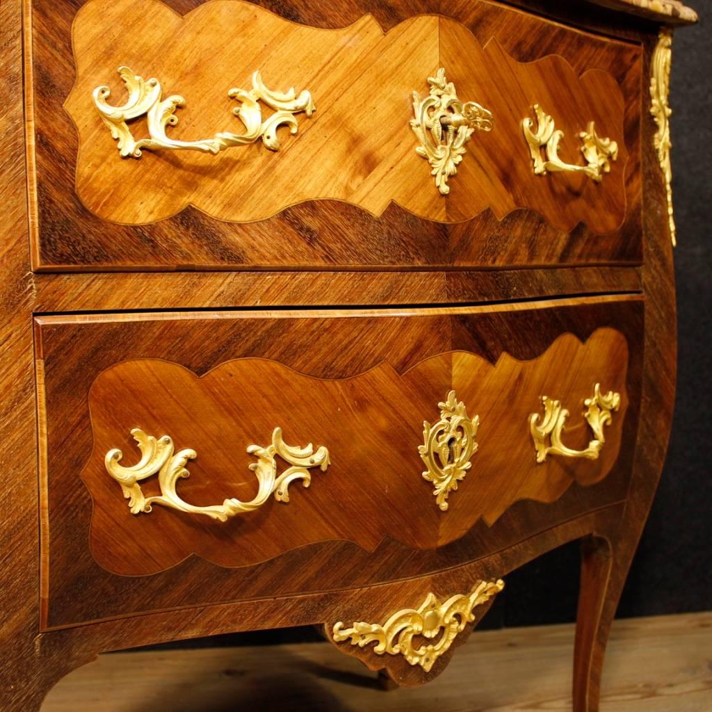Gilt 20th Century Inlaid Dresser with Marble Top