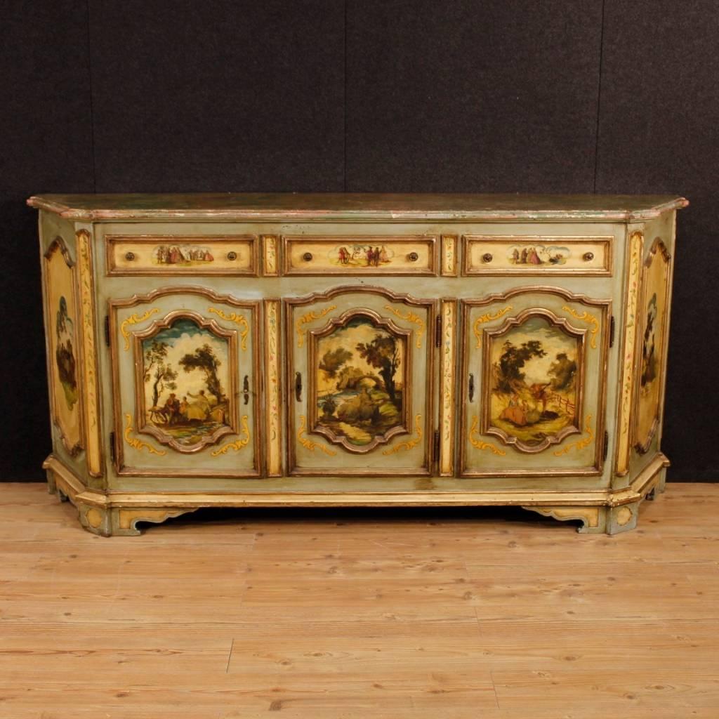 20th Century Venetian Lacquered and Painted Sideboard in Wood 5