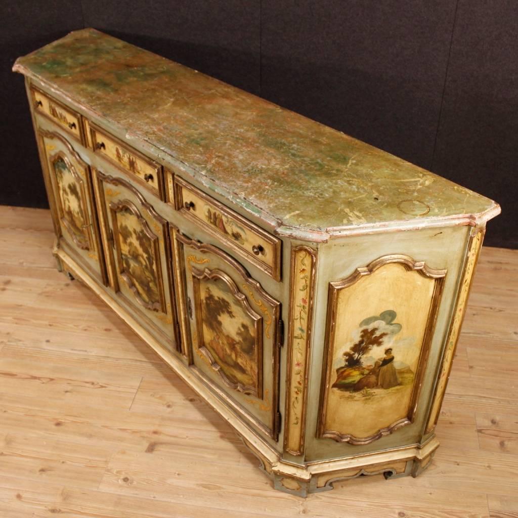 20th Century Venetian Lacquered and Painted Sideboard in Wood 6