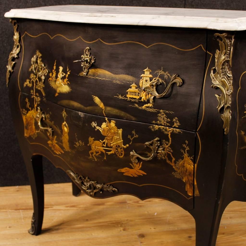 Bronze 20th Century French Lacquered Dresser with Marble Top