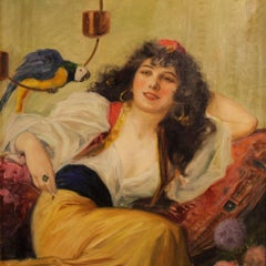 20th Century Hungarian Painting Portrait of Woman Oil on Canvas