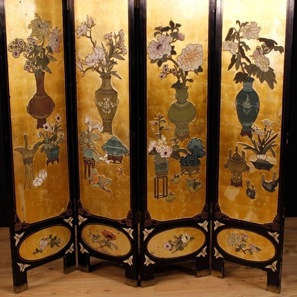 20th Century French Lacquered and Gilt Screen In Fair Condition In Vicoforte, Piedmont