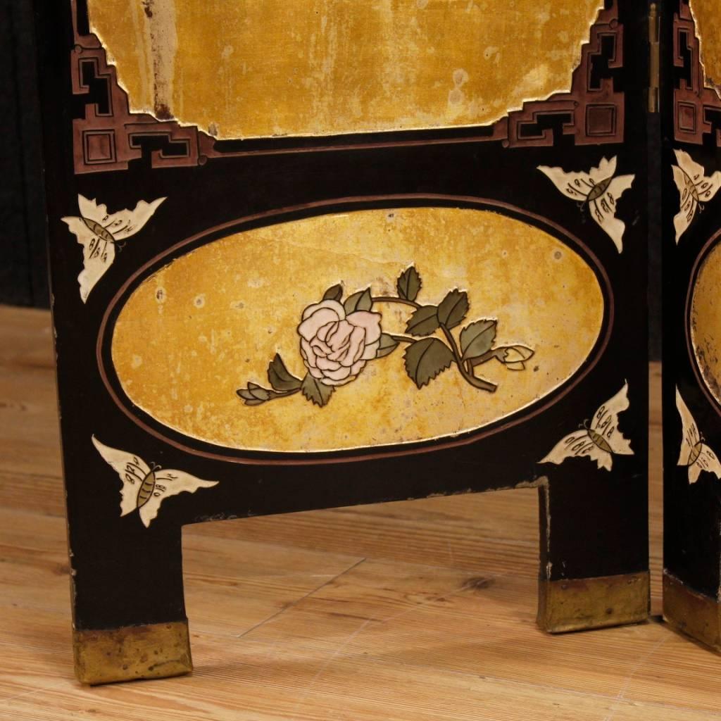 Wood 20th Century French Lacquered and Gilt Screen