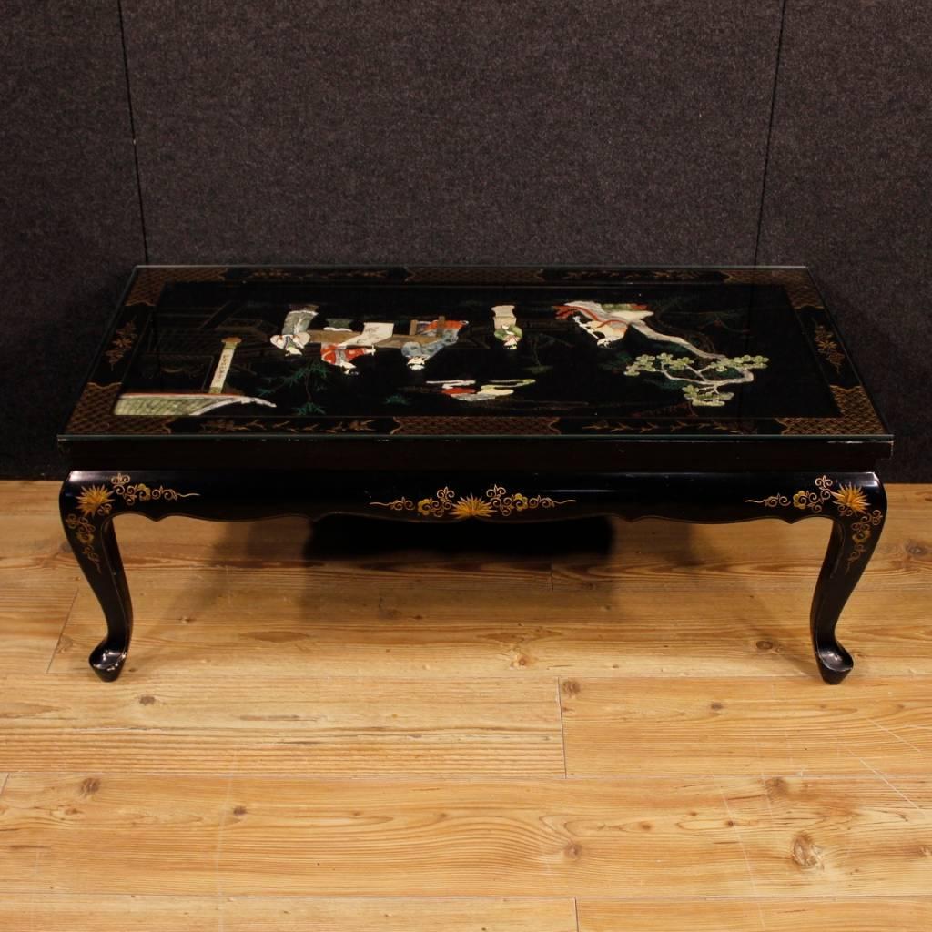 Glass 20th Century French Lacquered Chinoiserie Coffee Table