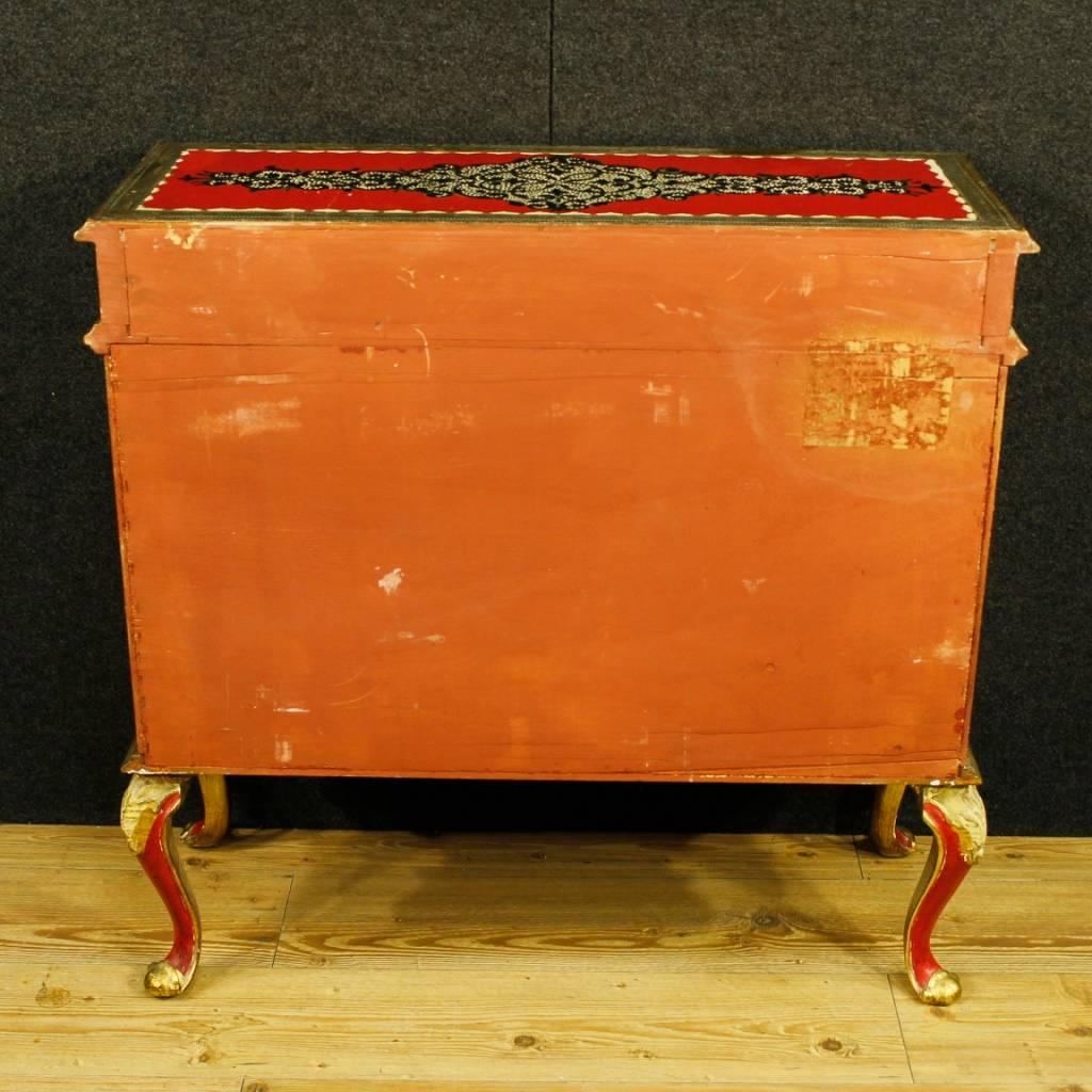 Gilt Red Gold Lacquered Italian Sideboard in Wood, 20th Century