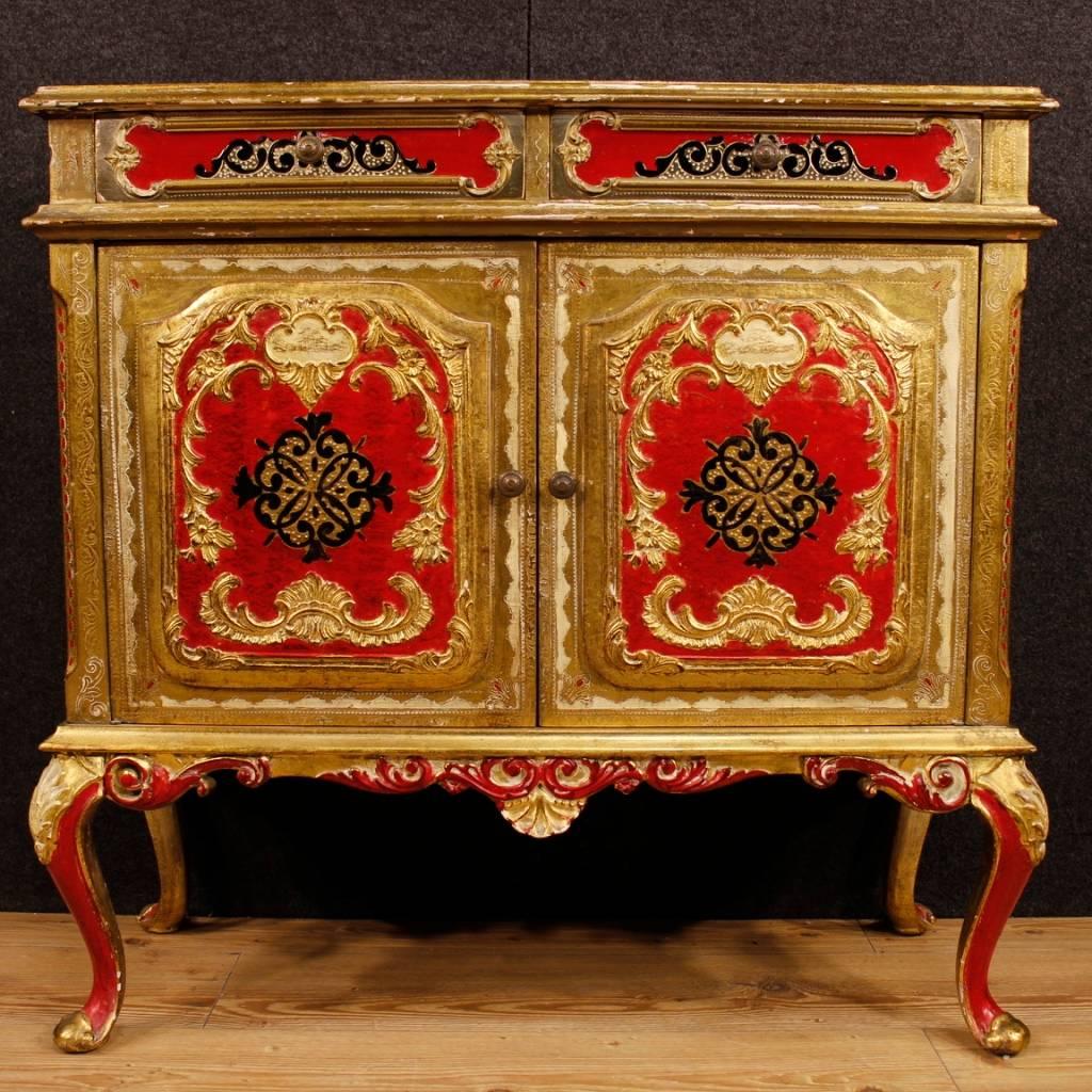Red Gold Lacquered Italian Sideboard in Wood, 20th Century 1