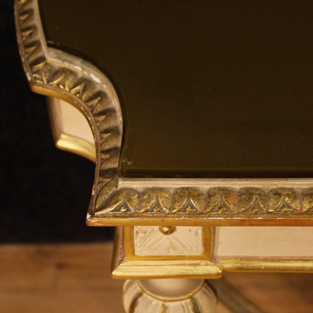 Glass Italian Lacquered and Gilt Side Table in Wood Louis XVI Style, 20th Century