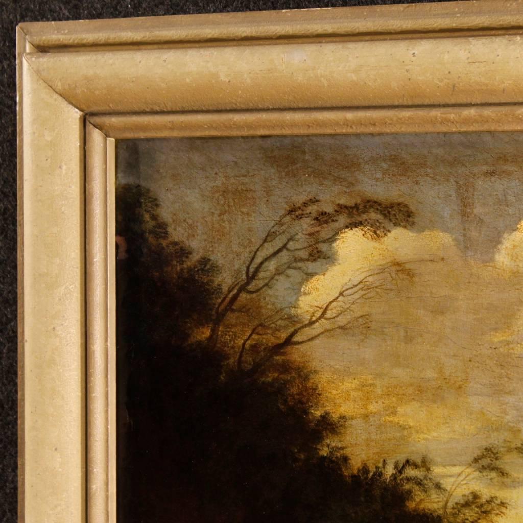 Antique Landscape Dutch Painting Oil on Canvas, 18th Century 3