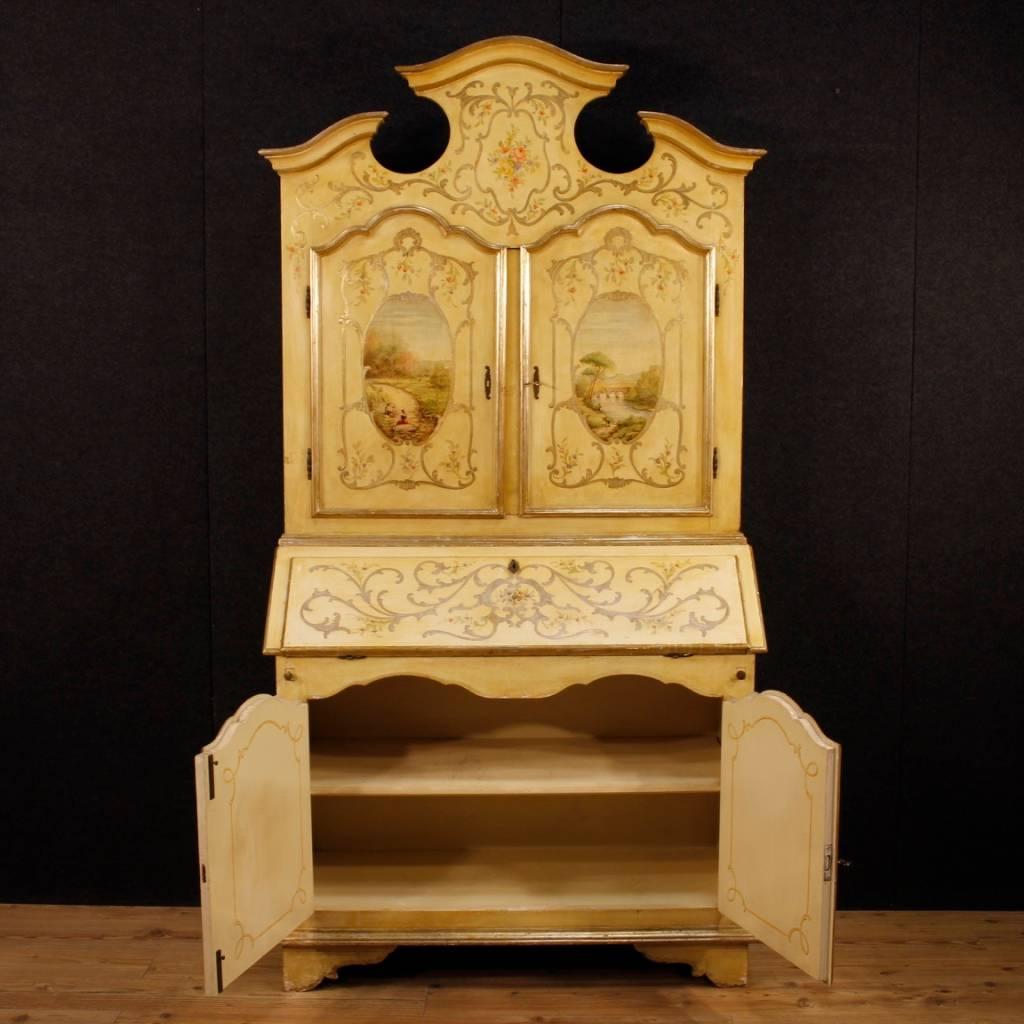 Venetian Lacquered, Painted and Gilt Trumeau Desk in Wood, 20th Century 4
