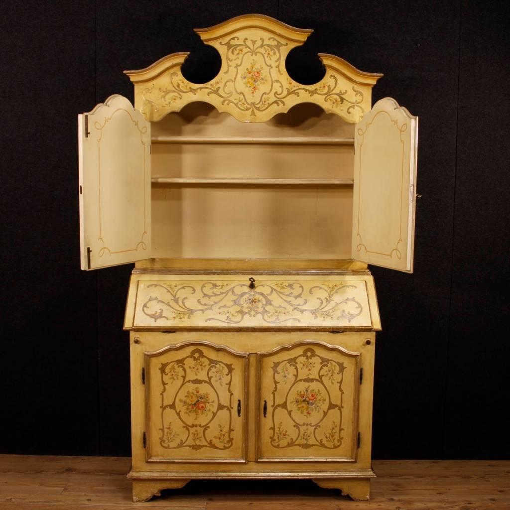Venetian Lacquered, Painted and Gilt Trumeau Desk in Wood, 20th Century 3