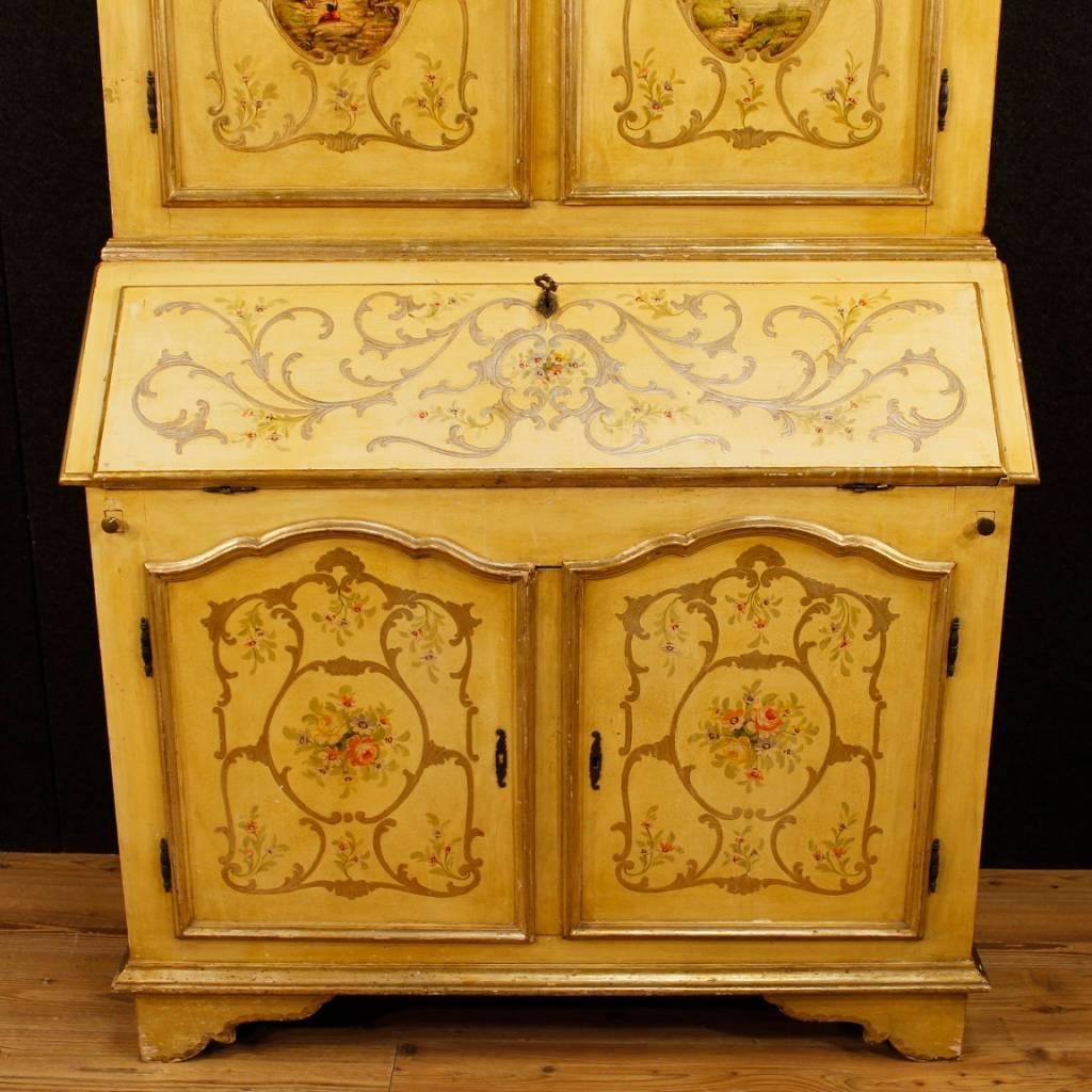 Venetian Lacquered, Painted and Gilt Trumeau Desk in Wood, 20th Century 1