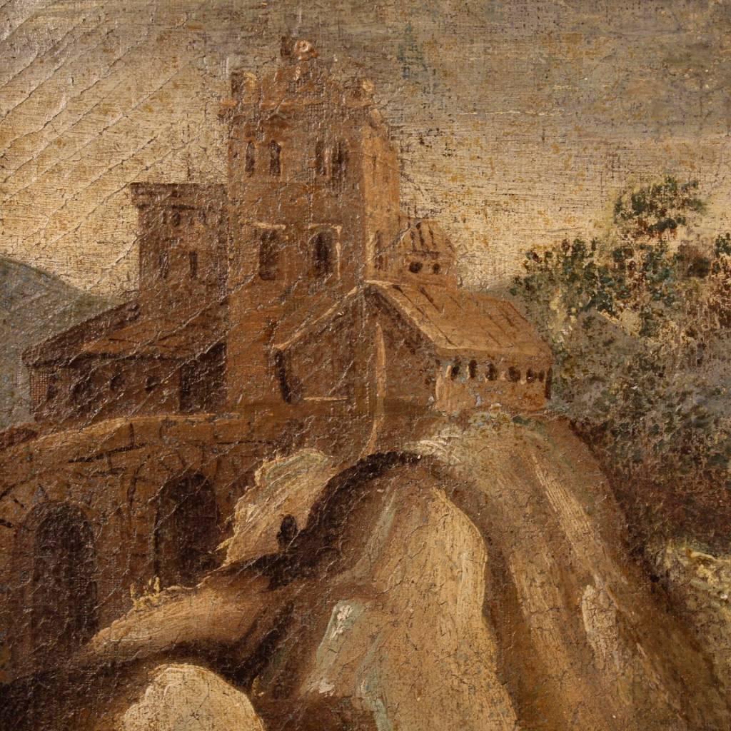 Italian Landscape with Architectures Painting Oil on Canvas, 18th Century 1
