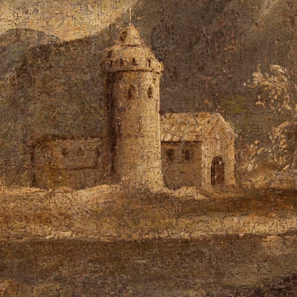 Italian Landscape with Architectures Painting Oil on Canvas, 18th Century 3