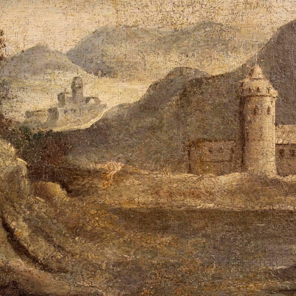 Italian Landscape with Architectures Painting Oil on Canvas, 18th Century 6