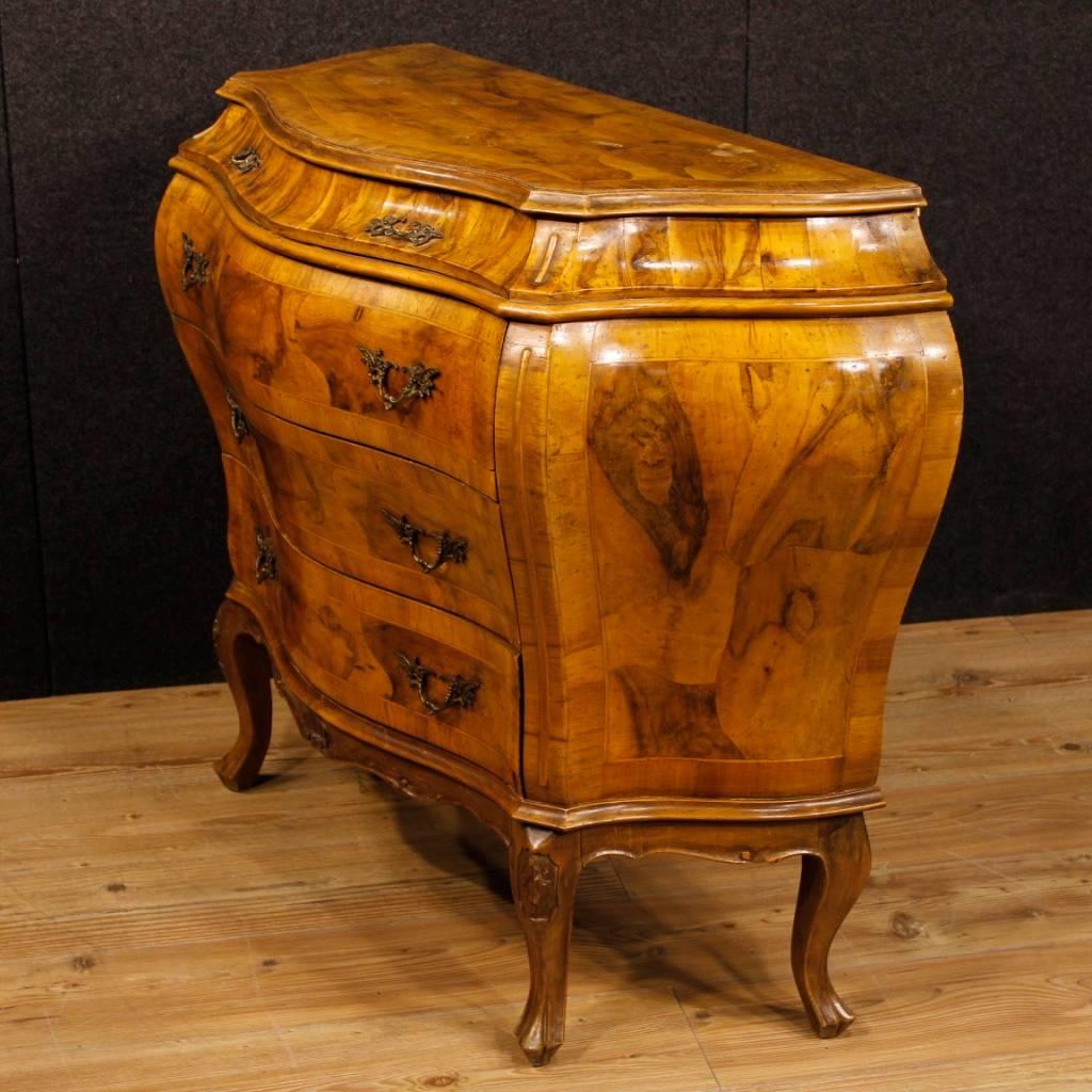 Venetian Dresser with Five Drawers in Burl and Walnut Wood, 20th Century 6