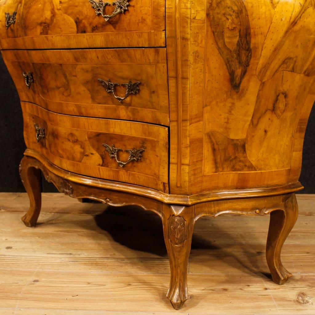 Venetian Dresser with Five Drawers in Burl and Walnut Wood, 20th Century 3