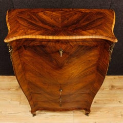 Italian Secrétaire Desk in Rosewood and Palisander with Wet Bar, 20th Century